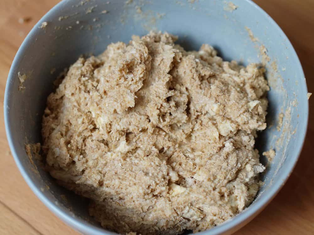 closeup of fully mixed Lemon Raspberry Sourdough Sweet Rolls dough