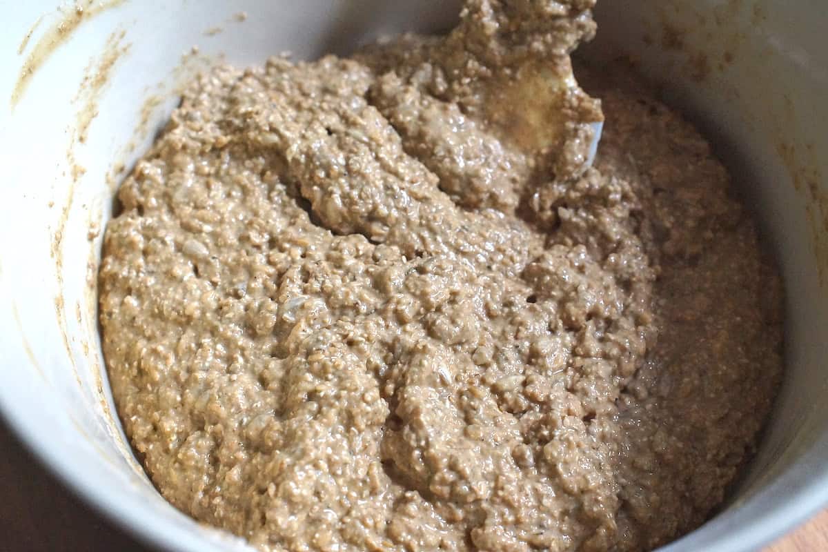 Mixed, batter-like dough for traditional Black Bread (Schwarzbrot)