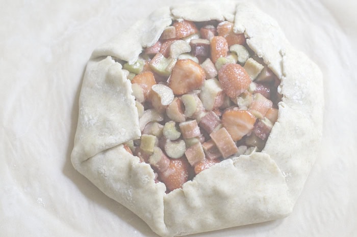 shaped rhubarb and strawberry sourdough galette