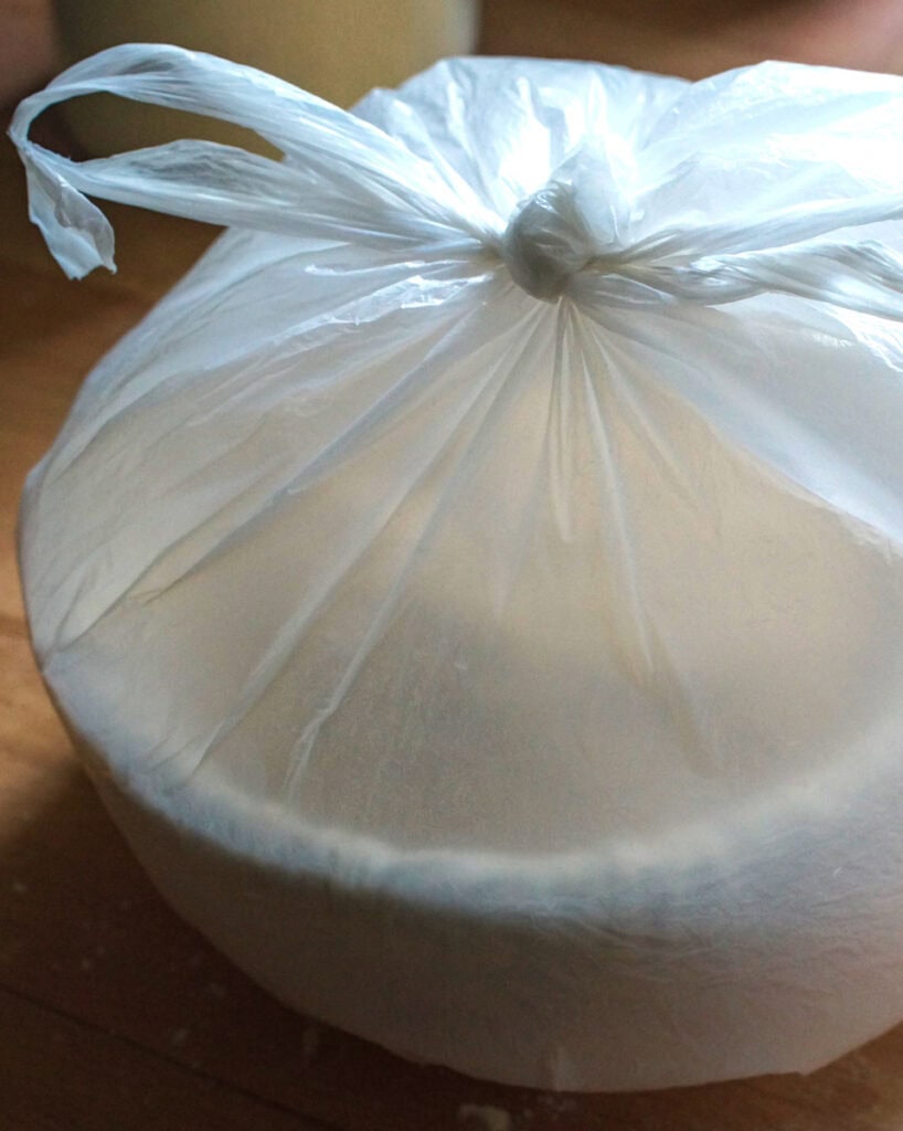 banneton wrapped in a clear plastic bag